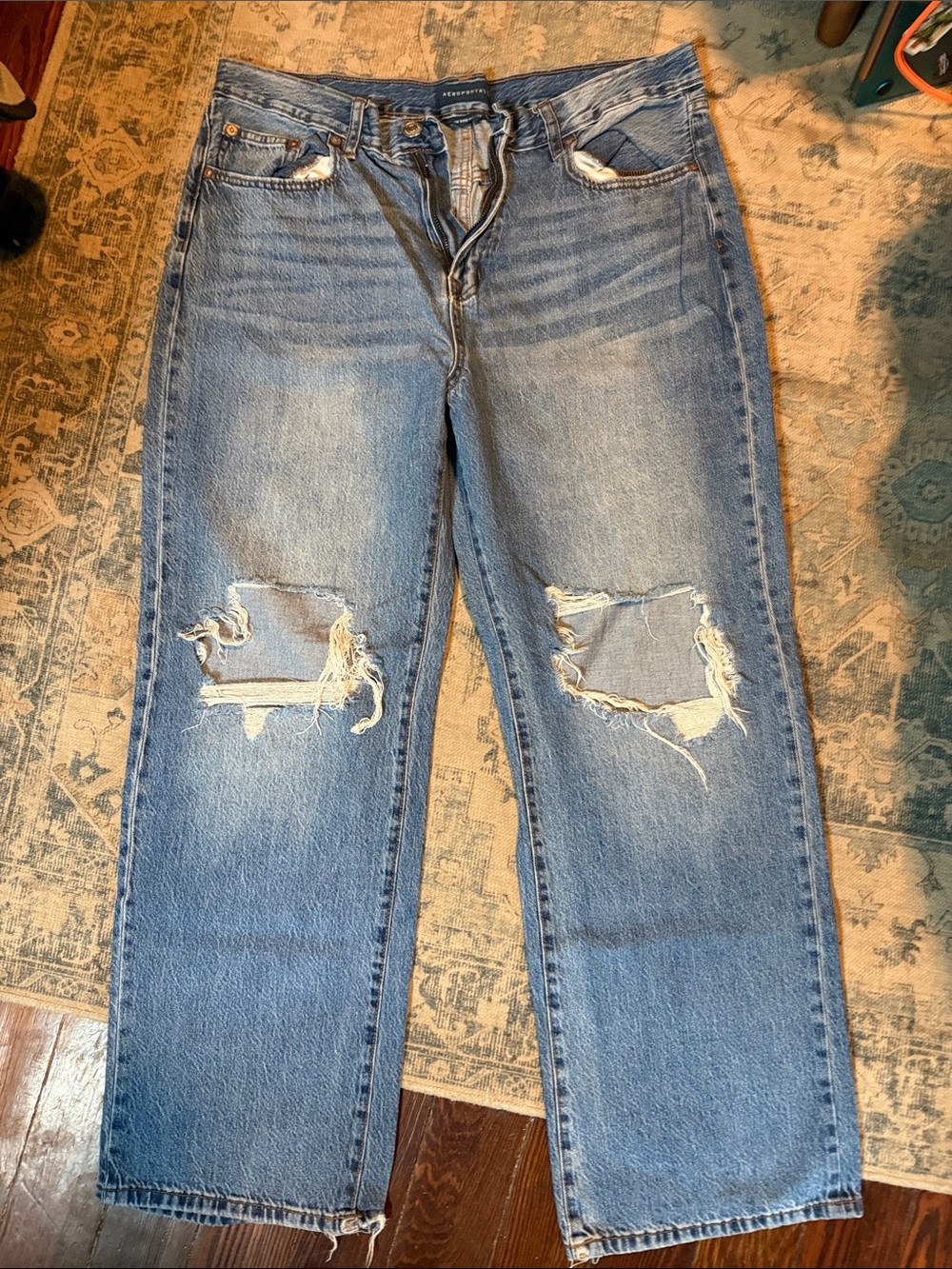 Aeropostale Light Blue Distressed Straight-Leg Jeans